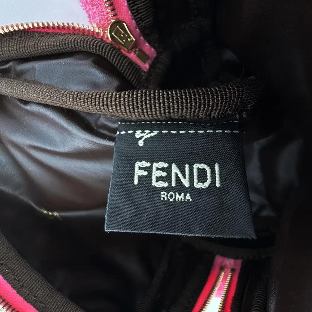 FENDI FF 1974 Cosmetic Pouch Zucca Embossed Terry Cloth in Pink